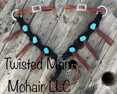 Turquoise Stone Conchos & Poppers Breast Collar