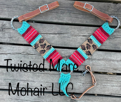 Turquoise & Red Serape Cheetah Breast Collar